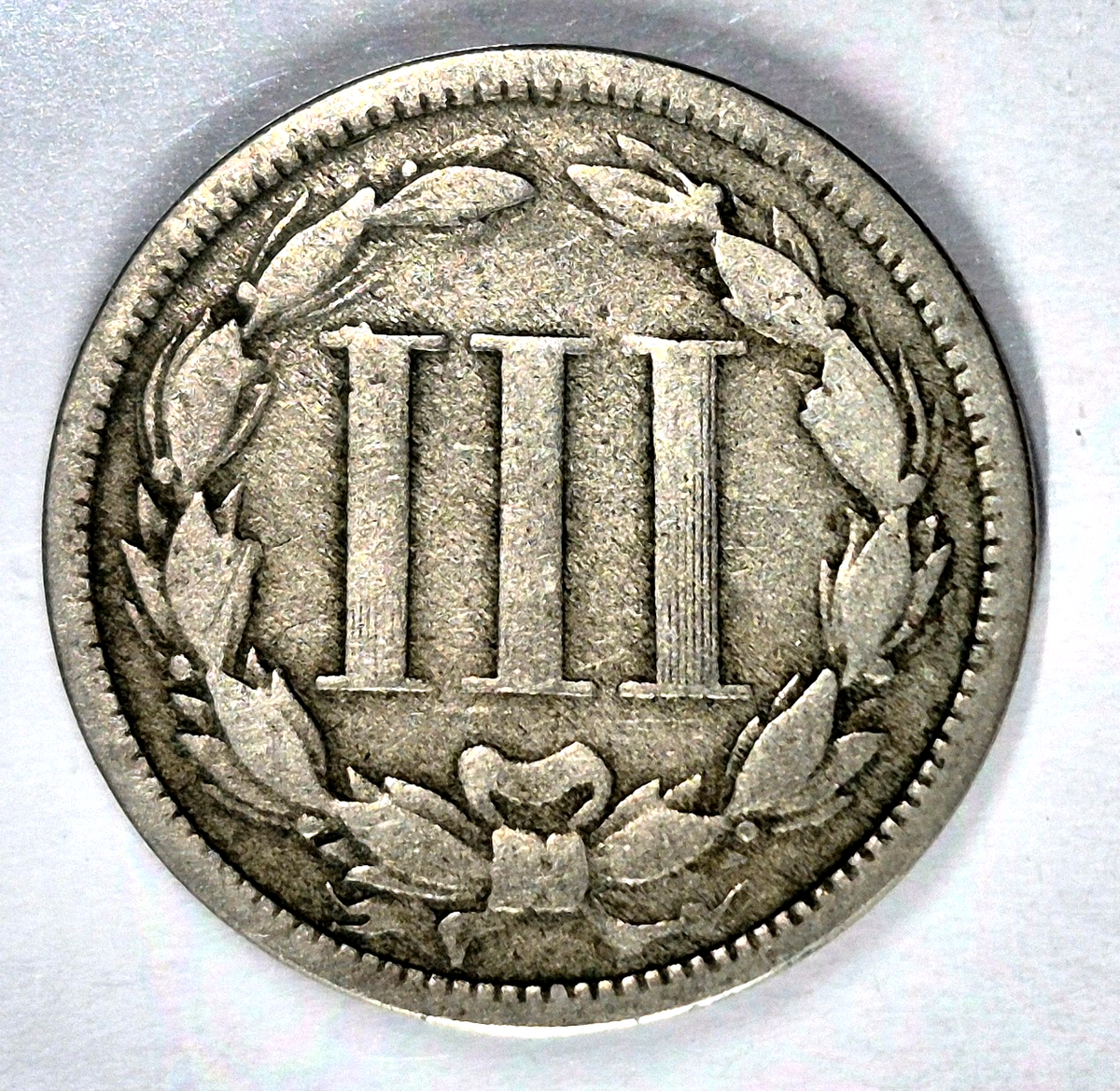 1868 3 Cent Nickel Very Good Features Full Liberty Partial Pillars US 3C