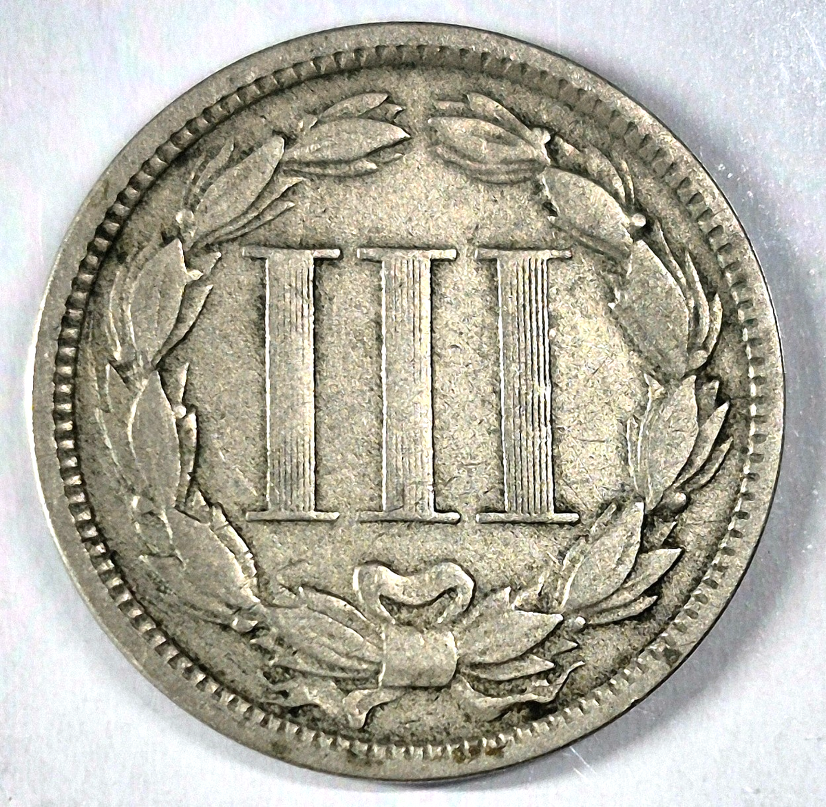 1868 3 Cent Nickel VG-F Features Full Liberty Partial Pillars US 3C