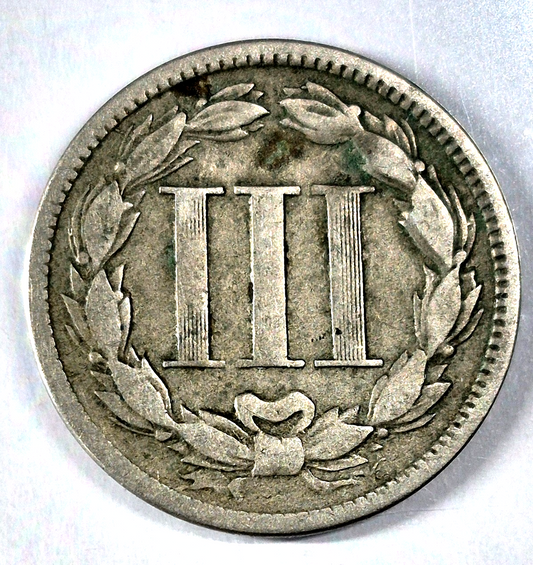 1868 3 Cent Nickel Very Good Features Full Liberty Partial Pillars US 3C