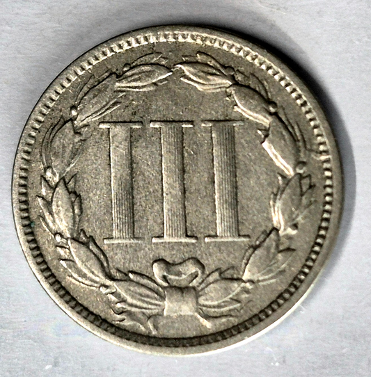 1868 3 Cent Nickel Very Fine Features Partial Liberty Partial Pillars US 3C