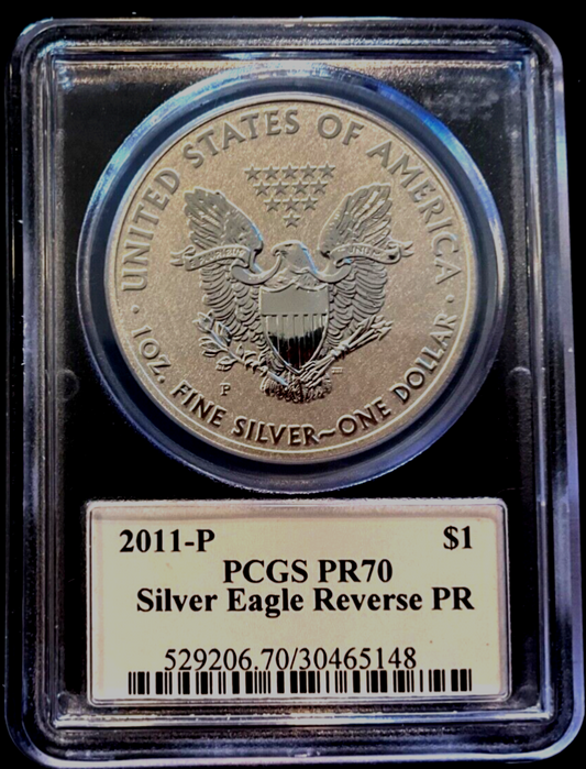✅ 2011-P Reverse Proof Silver Eagle PCGS PR70 JOHN MERCANTI Autographed Label $1
