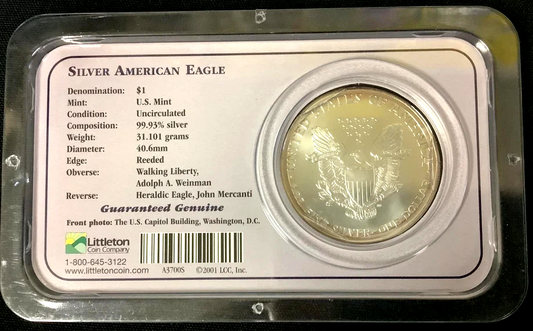 2000 Silver Eagle 1oz .999 Silver in U.S. CAPITOL Littleton Show Pack