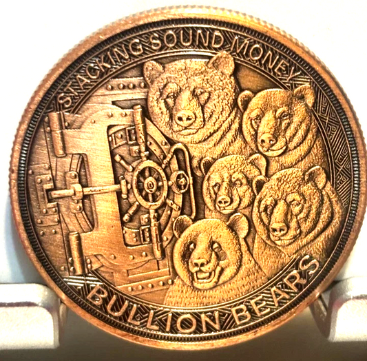 1oz Colorized Copper Round, Bullion Stackers Grizzly Bear, 1 Coin.