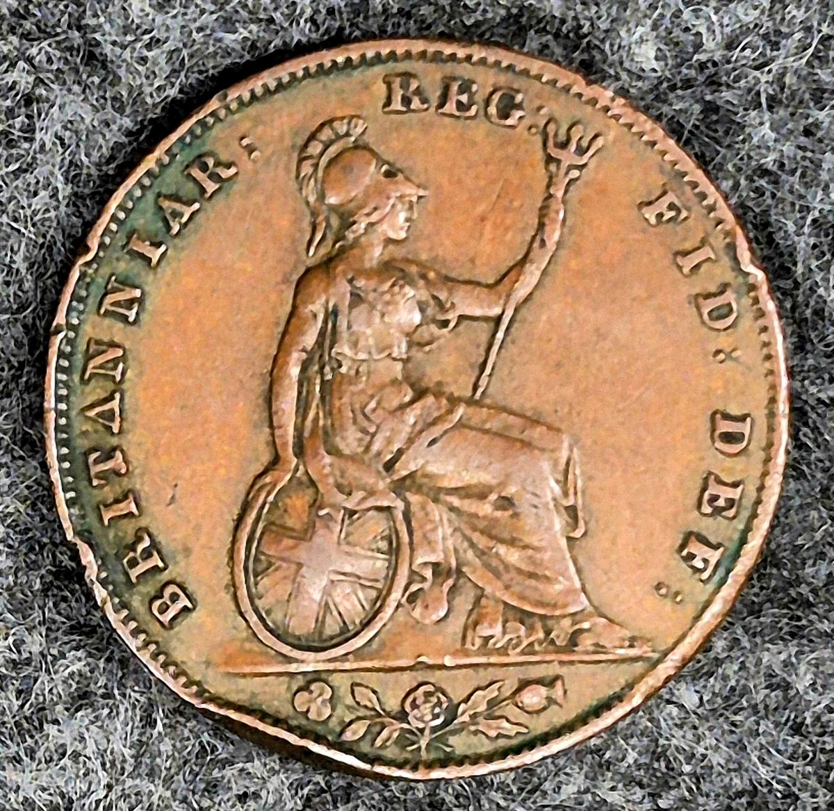 1853 Great Britain Queen Victoria Farthing Raised Designer Initials "WW" KM-725