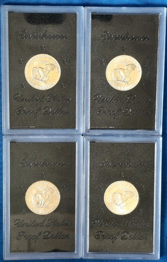 1971-1974 Set of 4 Eisenhower Proof Dollar US Mint Coins "Brown Ikes" 40% Silver