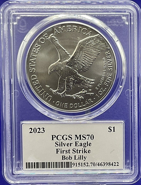 🏈 BOB LILLY 2023 $1 Silver Eagle .999  PCGS MS70 FS Legends of Life COWBOYS🏅