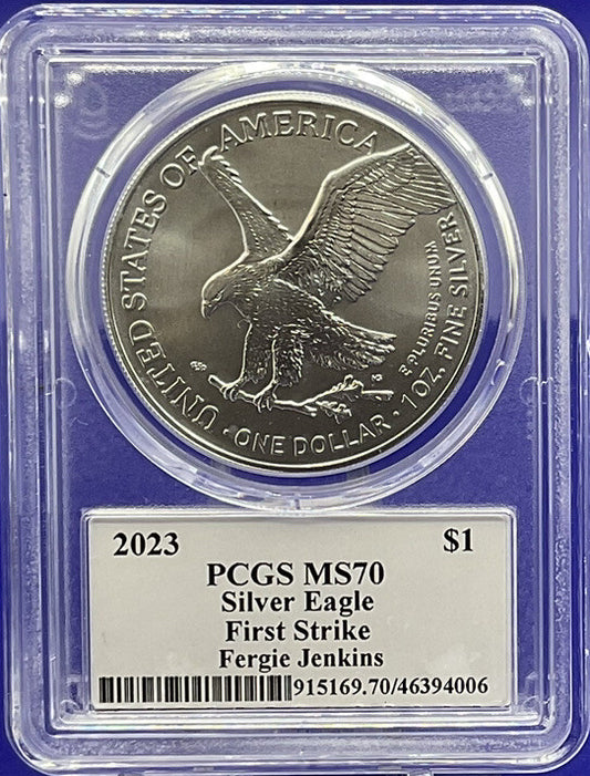 ⚾️ FERGIE JENKINS 2023 $1 Silver Eagle .999  PCGS MS70 FS Legends of Life🏅