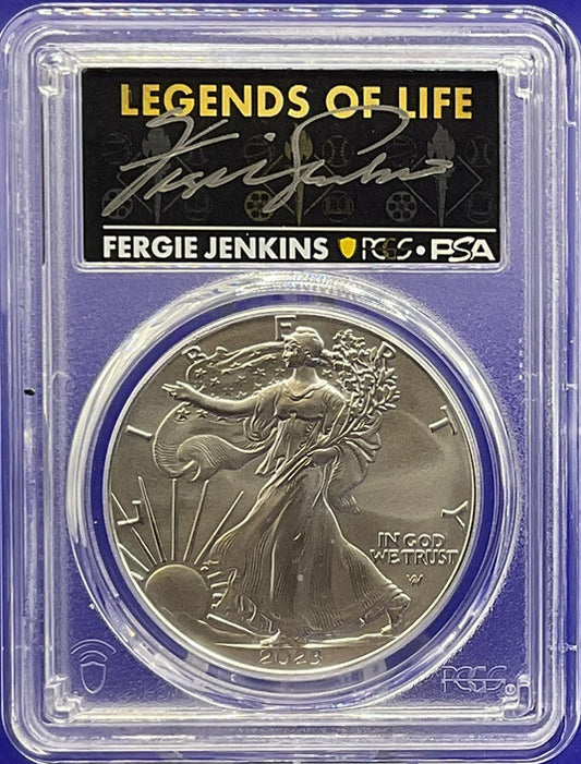 ⚾️ FERGIE JENKINS 2023 $1 Silver Eagle .999  PCGS MS70 FS Legends of Life🏅