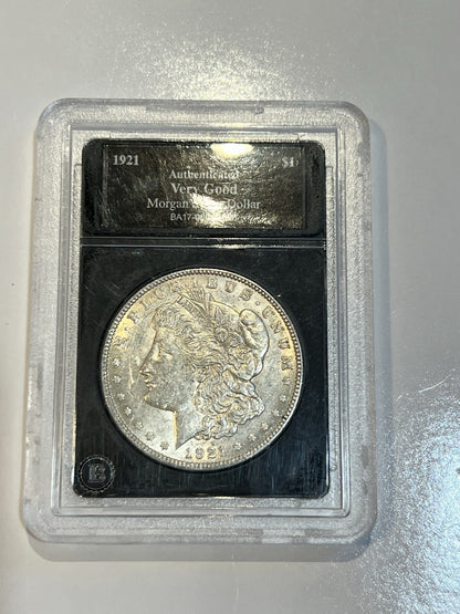🔥1921 Morgan Silver Dollar 💎BA Authenticated💎 Very Good Condition In Slab