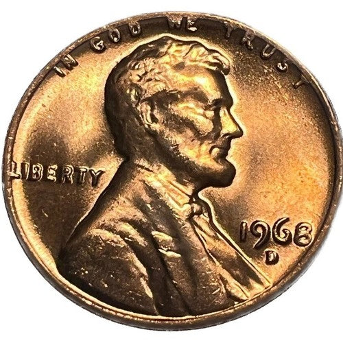 1968 D Denver Lincoln Memorial Penny Brilliant Uncirculated (BU) Red Gem 1c Coin