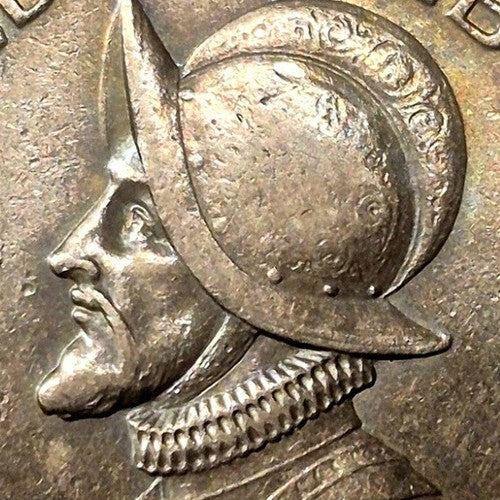 1973 Panama Medio Balboa 1/2 Balboa KM12b Vasco Nunez de Balboa Rainbow Toned XF