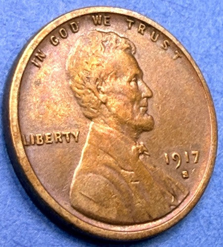 1917-S Lincoln Wheat Cent XF Toned San Francisco Mint Penny Rainbow Reverse 1C