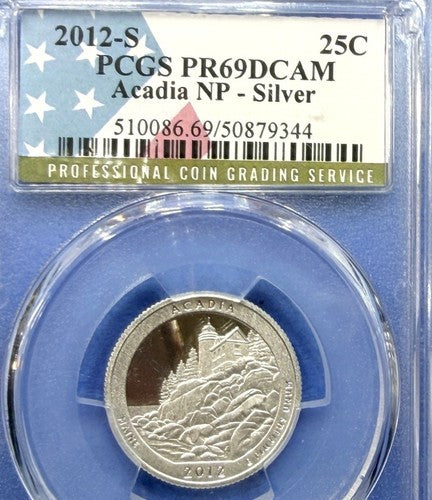 2012-S Acadia National Park Silver Quarter Proof PCGS PR69DCAM ATB 90% Silver