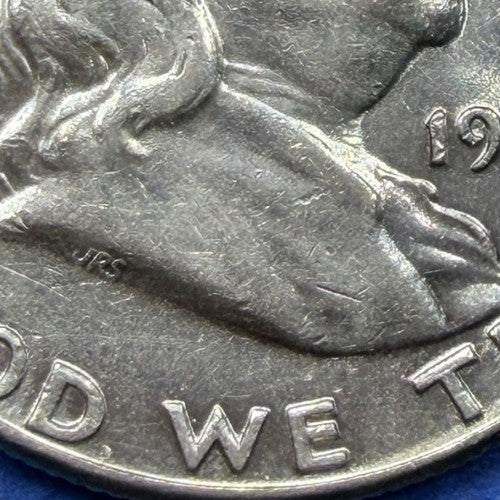1960 Franklin Half Dollar 50C AU About Uncirculated 90% Silver Iridescent Toned