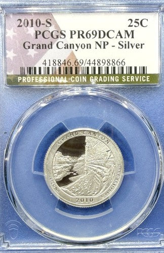 2010-S Grand Canyon Silver Quarter Proof PCGS PR69DCAM ATB 90% Silver Flag Label