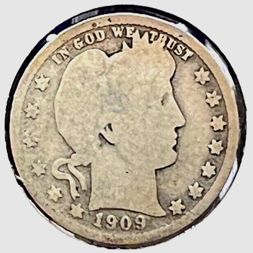 1909-D Barber 90% Silver Quarter 25c Lower Mintage Collectible Coin