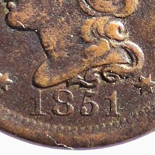 1851 Braided Hair Large Cent VF/XF Variant N5 R3 Strong 1C Copper Coin - view 3