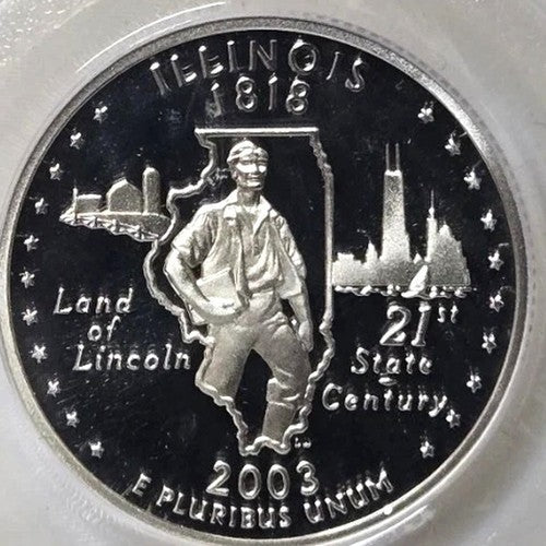 2003-S Illinois 90% SILVER Washington Quarter ~ PCGS PR69DCAM State Flag Label