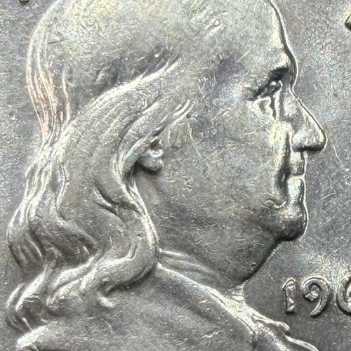 1960 Franklin Half Dollar 50C AU About Uncirculated 90% Silver Iridescent Toned