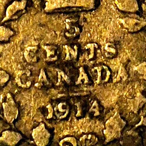 1914 Canada 5 Cents .925 Silver King George V, F-VF Features Year CA Entered WWI