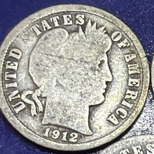 1910 1912 1913 Barber Dime 10C Lot of 3 G Good 90% Silver Three Dates US Coins