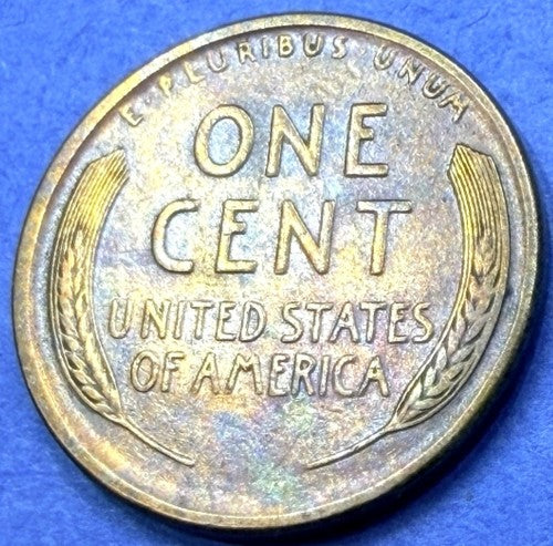 1917-S Lincoln Wheat Cent XF Toned San Francisco Mint Penny Rainbow Reverse 1C