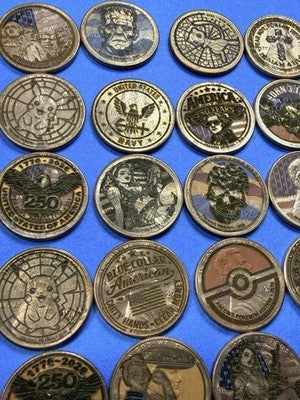 LOT OF 5 🔥 Laser Etched US Lincoln Cents Various Designs Randomly Selected 🔥
