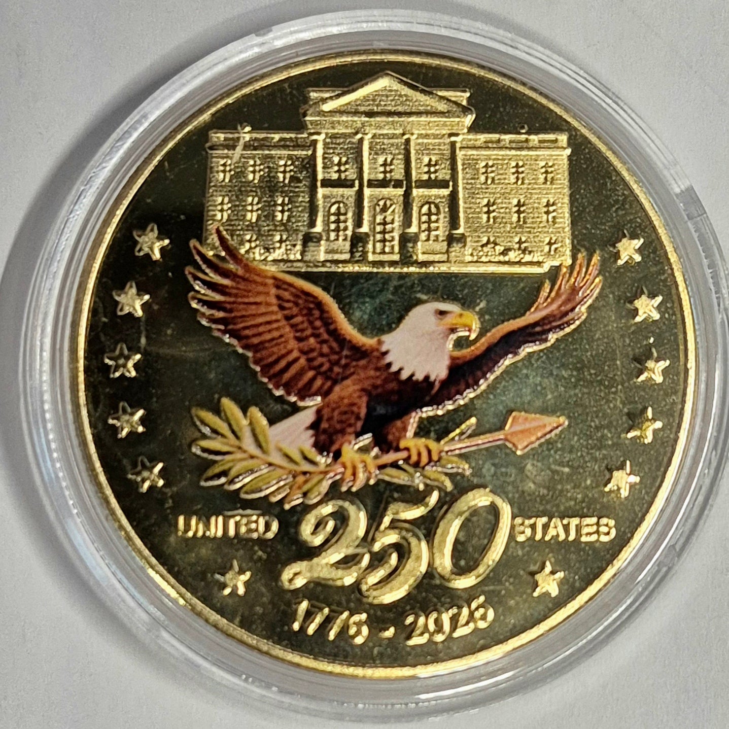 1776-2026 Gold Tone USA 250th Anniversary Commemorative Double-Sided Gift Coin