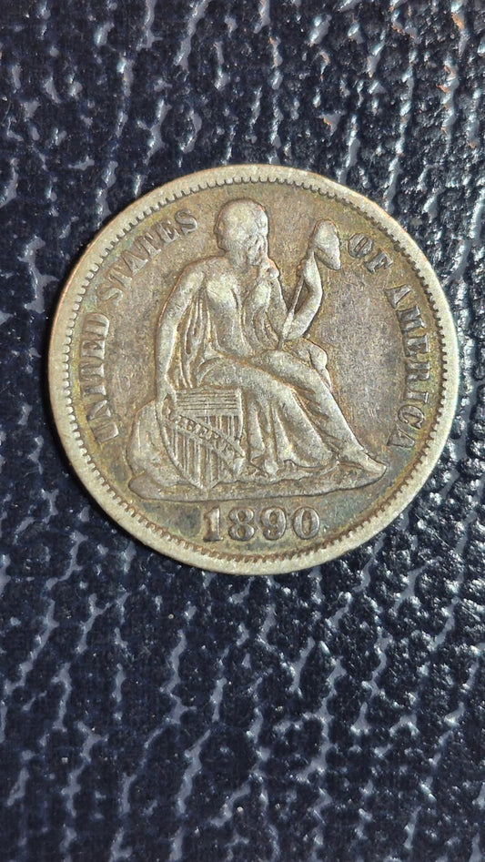1890 Seated Liberty One Dime Circulated Coin, Silver, Uncertified, USA