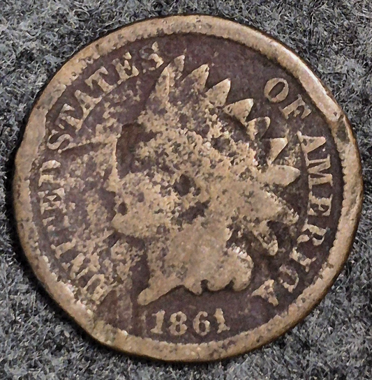 1861 Indian Head Cent AG or Less Features Type II Chunky Oak Wreath Coin Shown