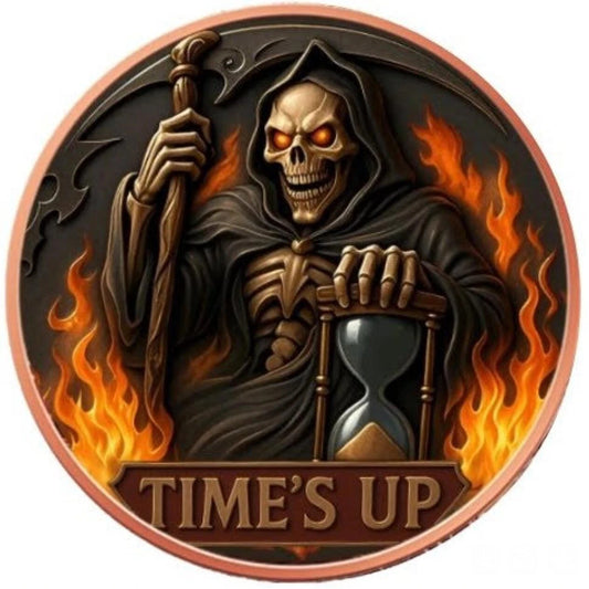 🔥 5 oz Copper Colorized Time's Up Grim Reaper Color Round in Capsule