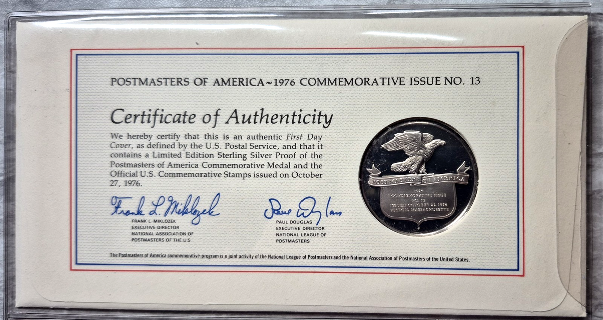 1976 Postmasters of America Christmas Nativity Sterling Silver Proof Medal FDC