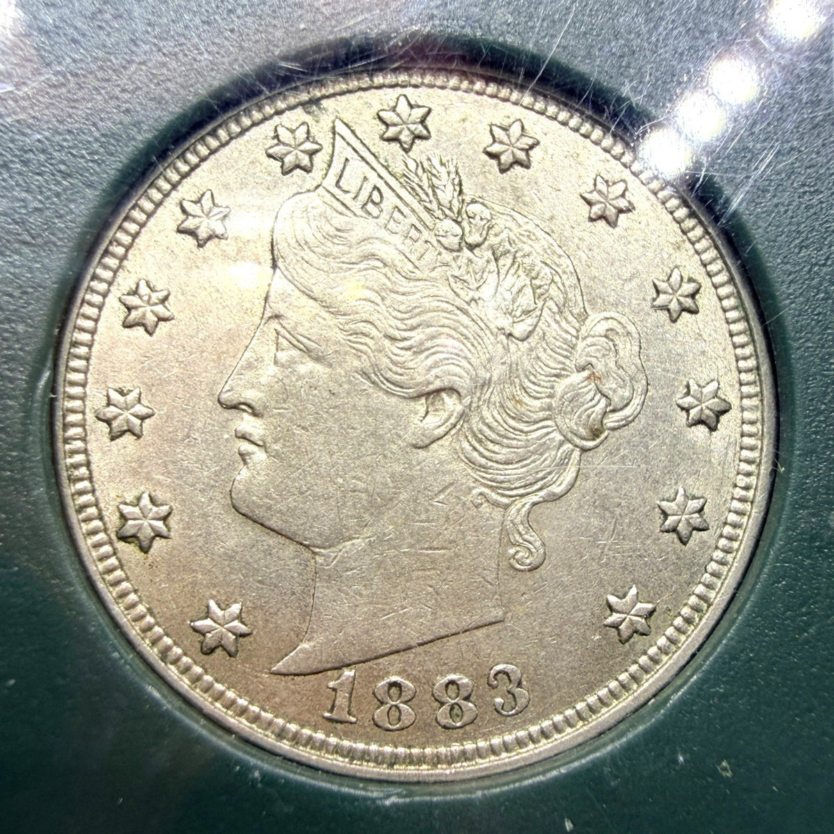 1883 Liberty V Nickel With Cents About Uncirculated AU 5C In Protective Holder