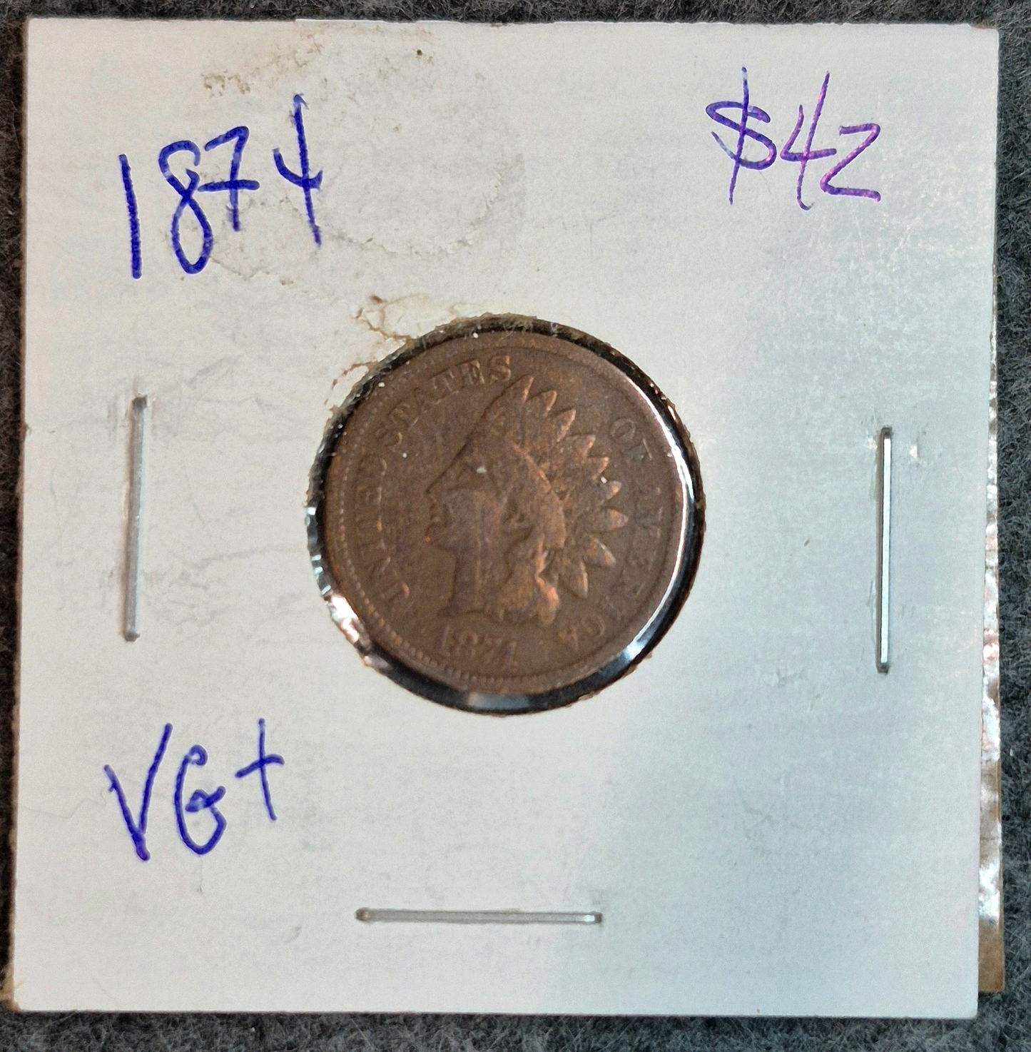 1874 Indian Head Cent Penny G-VG Features, Receive Coin Pictured 1C
