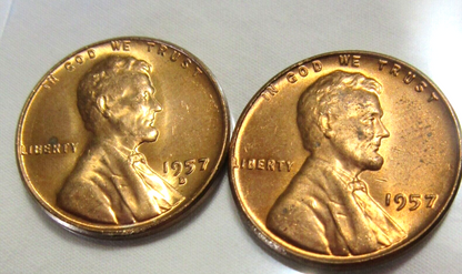 SET of 2 ✅ 1957 - P&D Lincoln Wheat 1c BRILLIANT UNCIRCULATED From OBW Roll