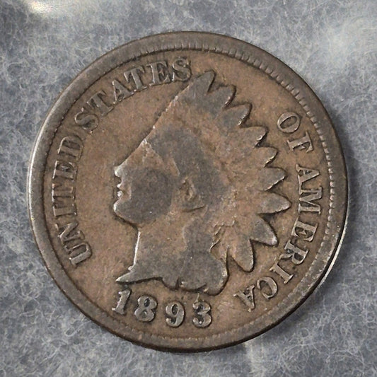 1893 Indian Head Cent Penny 1C Good+ Bronze Philadelphia 19th Century US Coin