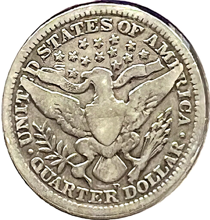 1909-D Barber 90% Silver Quarter 25c Lower Mintage Collectible Coin