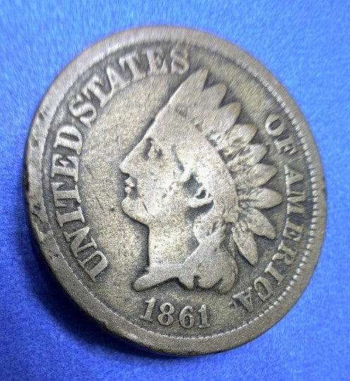 1861 Indian Head Cent Copper Nickel Civil War Semi Key Date VG Sharp Feathers CN