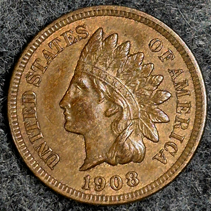 1908 Indian Head Cent Choice Crisp AU-MS Features High Grade Coin Shown  1C