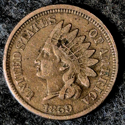 1859 Indian Head Cent First Year VF+ Features 90% Liberty Hints Diamond As Shown