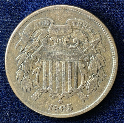 1865 2 Cent Piece Strong VF++ Features, Elusive Faint "We", First Coin W/Motto