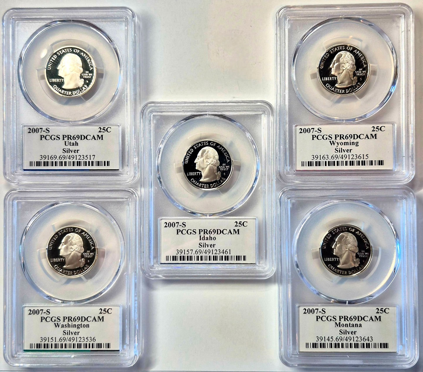 2007 S State Quarter Set 90% Silver PCGS High Graded PR69DCAM (MT/WA/ID/WY/UT)