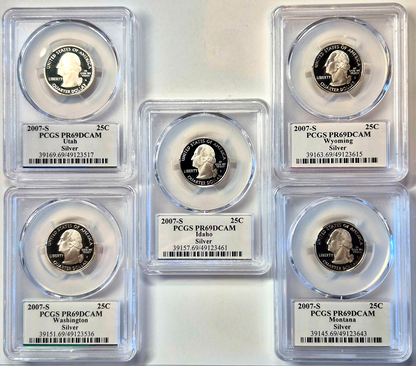 2007 S State Quarter Set 90% Silver PCGS High Graded PR69DCAM (MT/WA/ID/WY/UT)