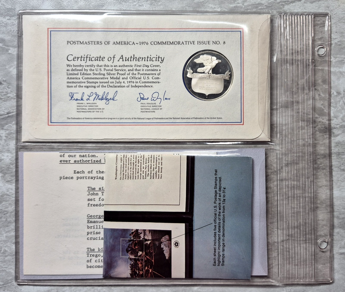 1976 Postmasters of America Declaration of Independence Sterling Proof Medal FDC
