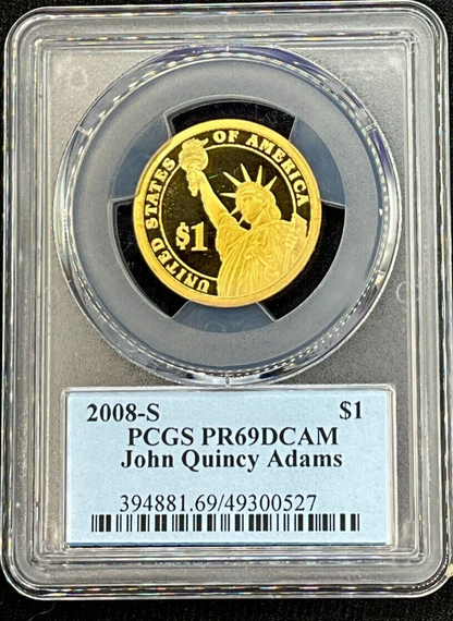 ✅ 2008 S $1 John Quincy Adams PCGS PR69DCAM Presidential Dollar Coin Photo Label