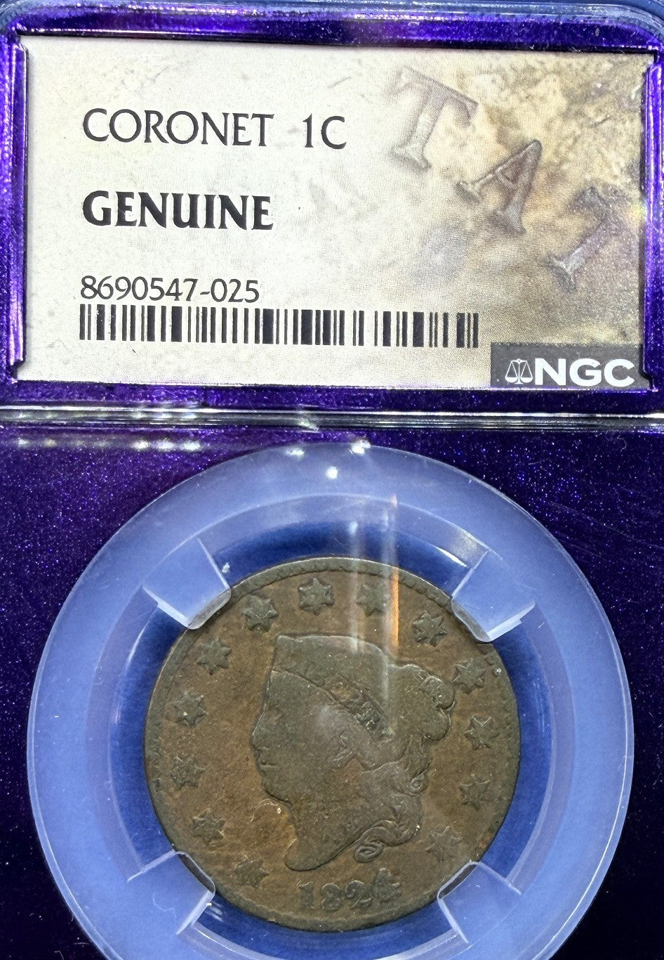 1824 Coronet Head Large Cent 1C NGC Genuine Matron Head Early US Copper Coin