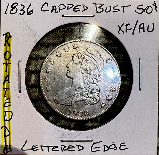 1834 Capped Bust Half Dollar Lettered Edge ROTATED DIE Beaded Border 50c Coin