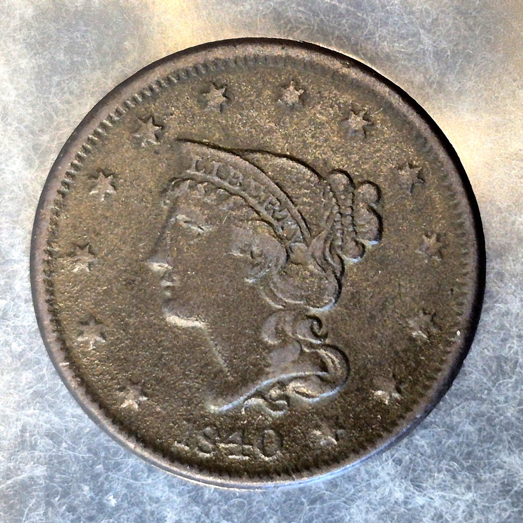 1840 Braided Hair Large Cent 1C Large Date VF Very Fine Petite Head Copper Coin