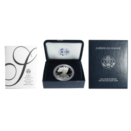 2005-W Proof $1 American Silver Eagle Box, OGP & COA 1 ozt 31.1 gm .999 Fine