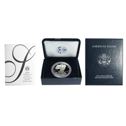 2005-W Proof $1 American Silver Eagle Box, OGP & COA 1 ozt 31.1 gm .999 Fine